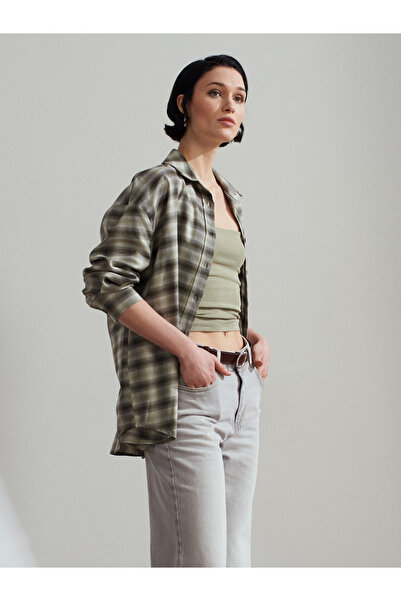 Dilvin 50538 Wool Blend Oversize Shirt-Green