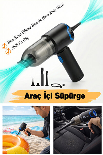 Badem10 Portatif 60 W 5000 PA Usb Sarjlı Araç İçi Ofis Süpürge Süpürme Hava Ü...