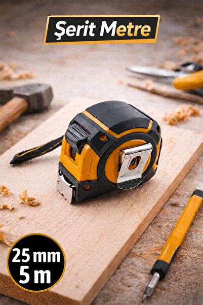 Badem10 Arazi Tipi Sarmalı Şerit Metre 5 Metre 25 mm Darbeye Dayanıklı Kilitl...