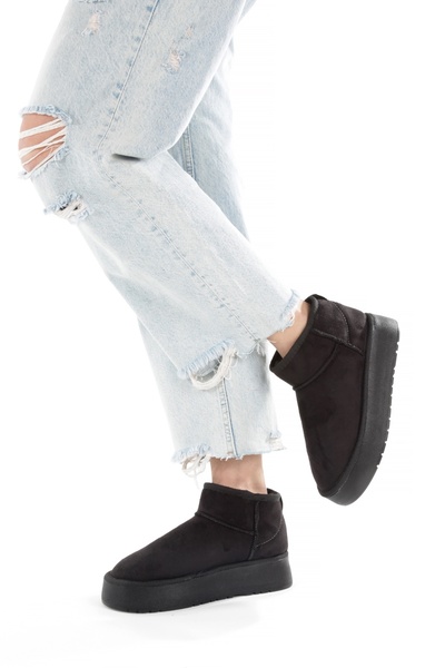 Yılmaz Exclusive Faux Leather Black Suede Thick Sole Comfortable Stylish Shor...