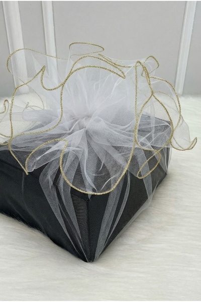 ZEYMERADE تول زخرفي أبيض بحواف ذهبية، حقيبة هدايا للعروس والعريس لحفلات الخطو...