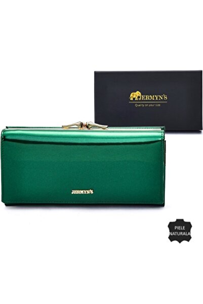 JERMYN'S Vicenza genuine leather women's wallet, green lacquered