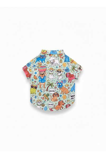 MİHAVLA Aloha-Hola! Thematic Pop-Art Summer Pet Shirt Light Green