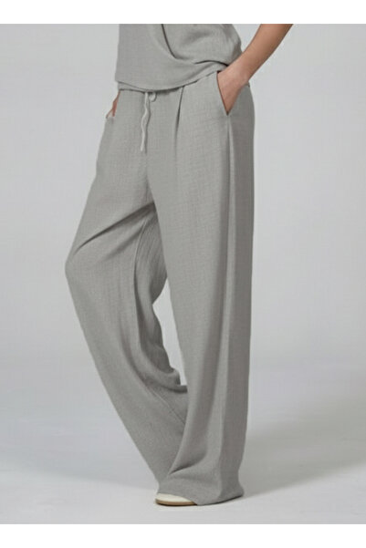 Maule Λινό Lyocell Ελαστικό Παντελόνι με Φαρδιά Μπατζάκια Palazzo Άνετη Εφαρμ...