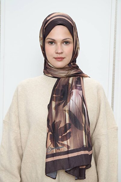 Modakaşmir Line Flower Pattern Bamboo Shawl