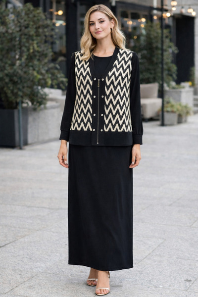 FUAT GÜRSEN Zigzag Patterned Zippered Skirt Set