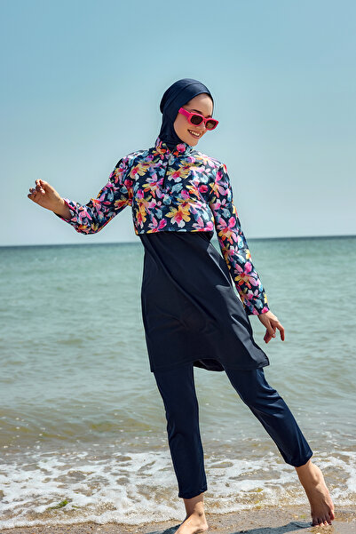 Lale Butik Fully Covered Hijab Swimsuit with Front Cover Navy Blue09 R5209