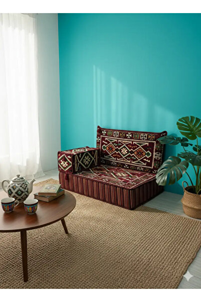 BAKIRÖZÜ HOME Şark Köşesi Takımı , 95 Cm Yer Minderi Bordo Anadolu Modeli - (...