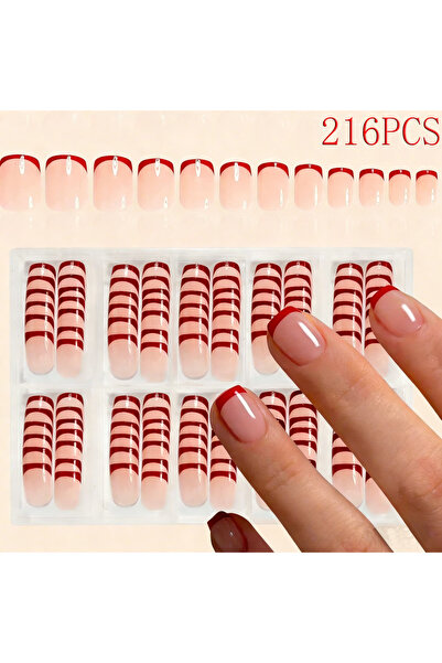 choice2 Red 216pcs/Box White French Pointed Nail Press, Short Square Fake Nai...
