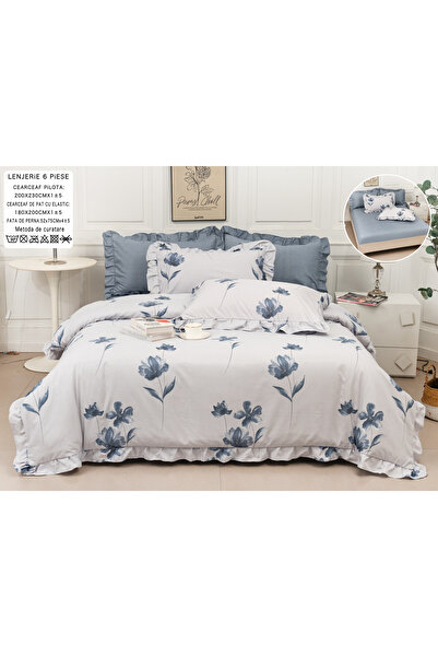 FIONNA.RO Lenjerie Din Bumbac Tip Finet 6 Piese Cu Elastic Model Volanas - Al...