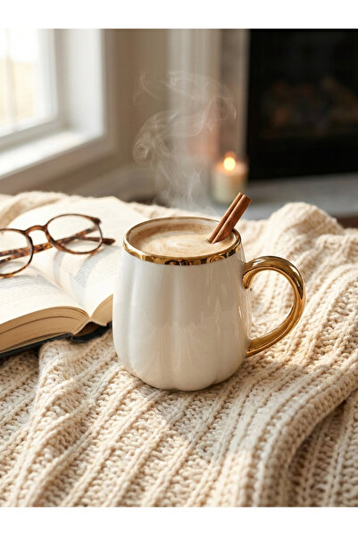 Le Paon Fine Porcelain Pumpkin Design Gold Gilded Mug - 320 ml Luxury Coffee ...