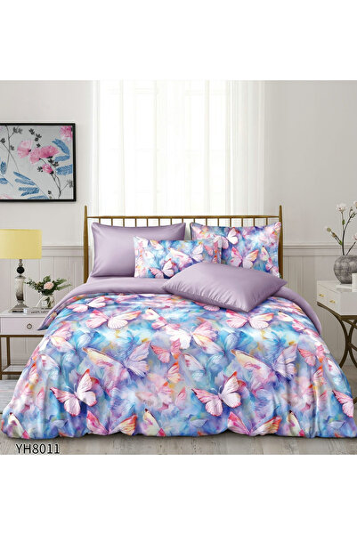 FIONNA.RO Premium Satin Bed Linen 4 Pieces with Stretchy - Purple with Butter...