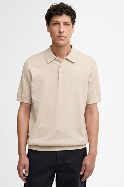 Barbour Muston Linen Blend Knitted Polo Yaka ST17 Washed Stone