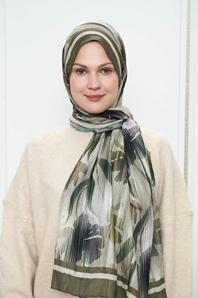 Modakaşmir Line Flower Pattern Bamboo Shawl