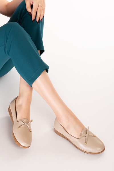 Gondol Γνήσιο δέρμα Γυναικείες Καθημερινές Άνετες Μπαλαρίνες elnr.3811 Μπεζ