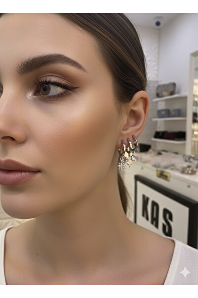 CeyCey takiaksesuar Işıltılı Yıldız ve Kar Tanesi Figürlü Tek delikte 3'lü gö...