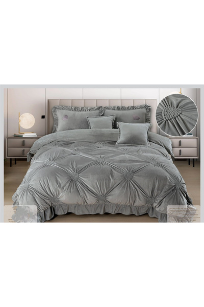 FIONNA.RO Velvet Lingerie With Embroidered Hearts And Ruffles - Grey