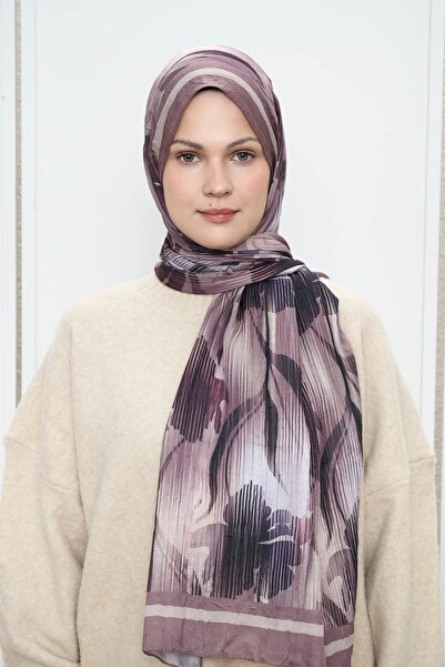Modakaşmir Line Flower Pattern Bamboo Shawl