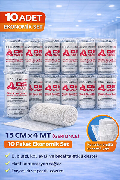 DS Sağlık Elastik Sargı Bezi 15x4 Metre (Gerilince) Kenarları Örgülü Özel Dokuma