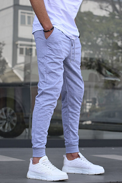 Madmext Gray Men's Oversized Sweatpants with Elastic Cuffs E6583