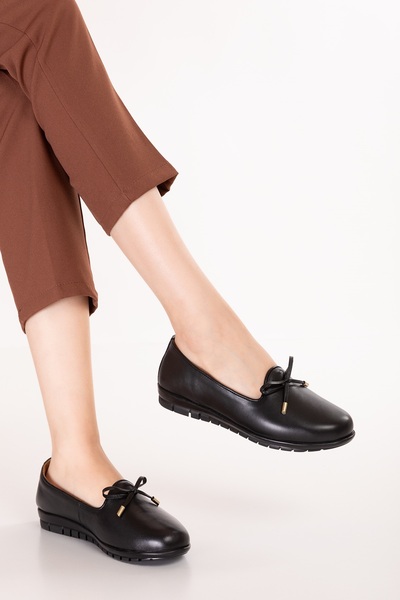 Gondol Γνήσιο δέρμα Γυναικείες άνετες καθημερινές μπαλαρίνες elnr.3811 Μαύρο