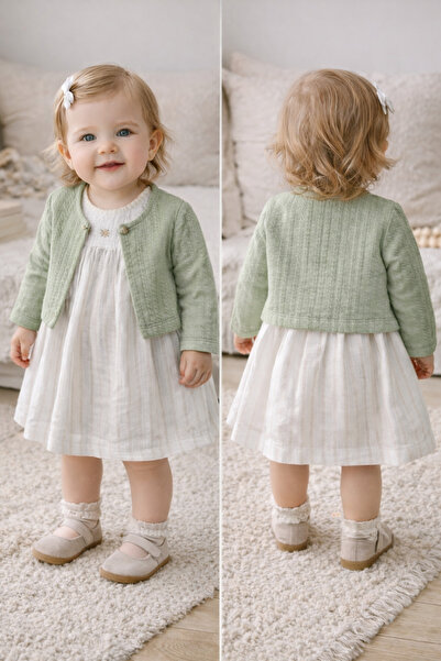 Uğur bebe Green Color Soft Cardigan + Lion Embroidery 100% Cotton Baby Girl D...