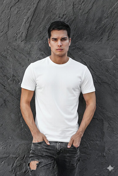 OXVİN Tricou pentru bărbați cu gât crew, din bumbac, model de bază (CONFORTABIL)