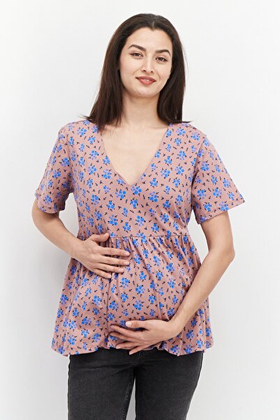 ASOS Design Maternity V-Neck Short Sleeves Floral Print Top, Multicolor