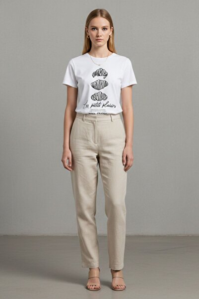 Kübra Tekstil Γυναικείο μπλουζάκι με λευκό στάμπα – Βαμβακερό μπλουζάκι με κο...