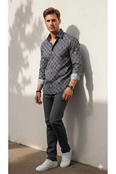 Louis Fabel Geometric Patterned Long Sleeve Men's Shirt