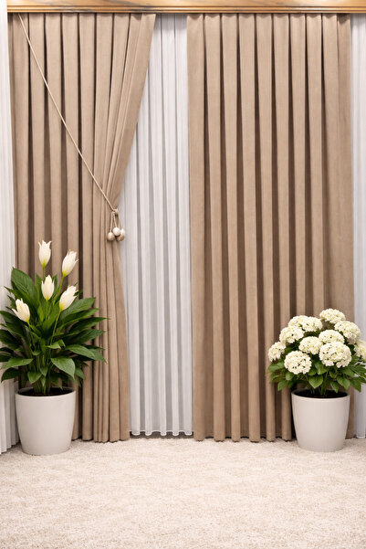 PerdeSelma ADAFON Krem, 1/3 Sık Pileli Tasarım Fon Perde ( TEK KANAT )