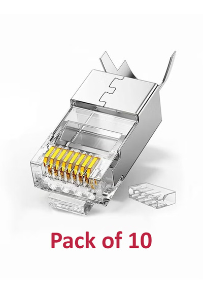 Taimi 10Pcs Cat7 RJ45 Shielded Connectors, Metal FTP 8P8C Modular Network Cab...