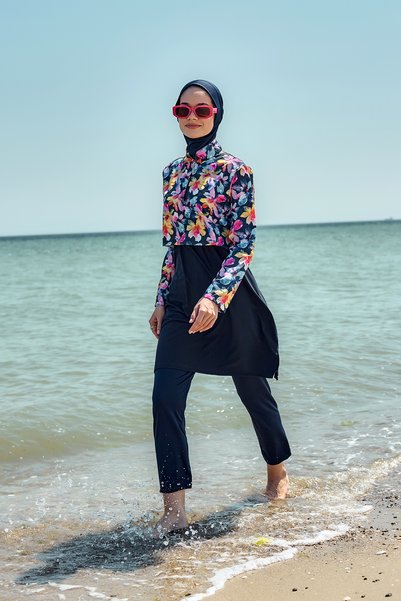 Remsa Mayo Fully Covered Hijab Swimsuit with Front Cover Navy Blue09 R5209