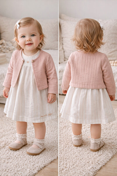 Uğur bebe Powder Color Soft Cardigan Floral Embroidered 100% Cotton Lined Bab...