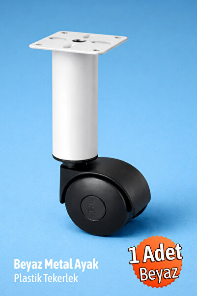 Badem10 (TEKERLEKLİ) 15.5 cm Beyaz Metal Plastik Mobilya Baza Orta Akıllı Seh...