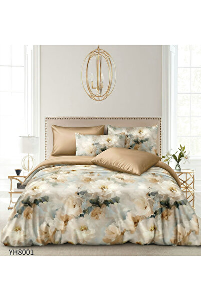 FIONNA.RO Premium Satin Bed Linen 4 Pieces with Stretchy - Beige Cocoa with M...