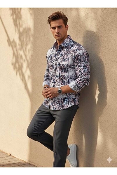 Louis Fabel Colorful Patterned Long Sleeve Men's Shirt