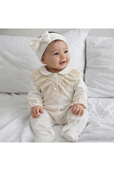 podyumgiyim Baby Romper with Lace Collar and Bandana