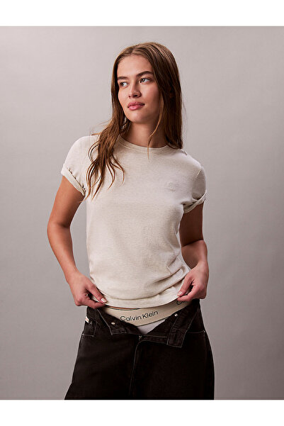 Calvin Klein Kadın SS Monogram Detaylı Bisiklet Yaka T-shirt