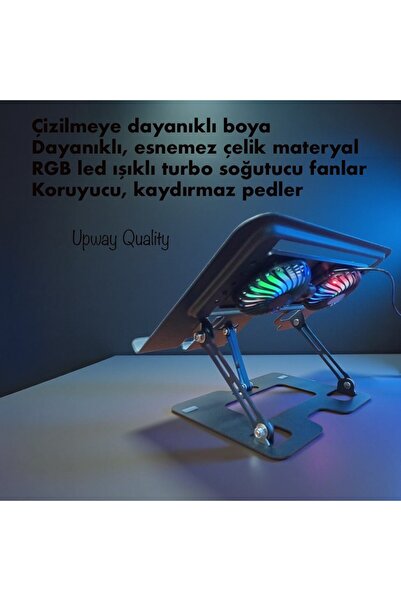 UpWay Steel-Cooler RGB Turbo Fanlı Karbon Çelik Laptop Tablet ve Telefon Standı