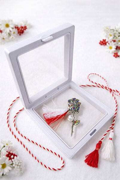 JOLIE Brooch Martisor 5 cm, Rose with Crystals