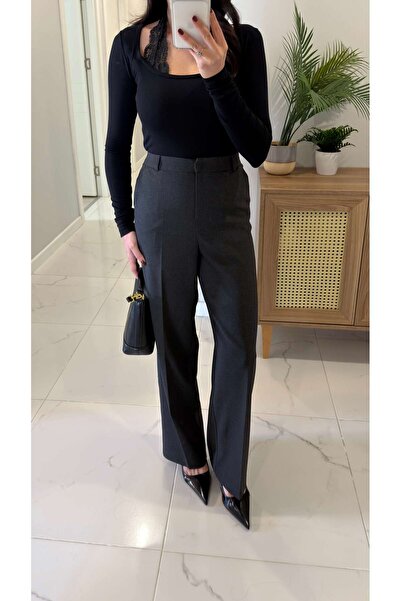 BİRCANÇİL Neswa Anthracite Palazzo Trousers