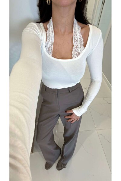 BİRCANÇİL Jissa Light Ecru Lace-Up Blouse