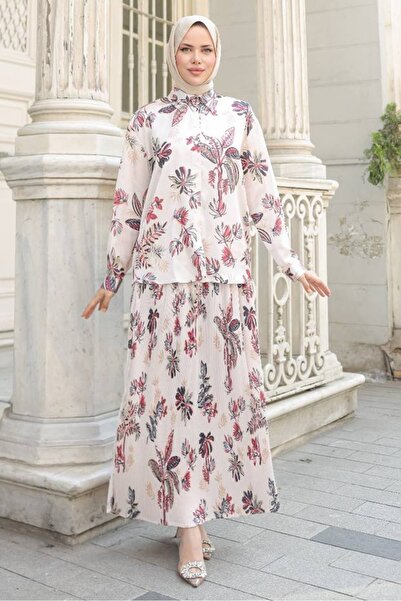 Bestenur Pleated Skirt Satin Double Set 1693