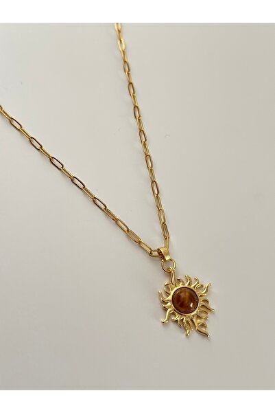 mibrillo Çelik kolye ataç zincirli akik taş güneş kolye