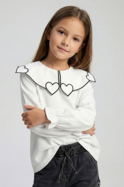 ww waka waka kids store Bluză pentru fetițe cu guler brodat cu inimioare