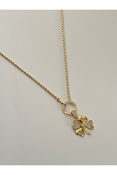 mibrillo Çelik kolye dorika zincirli zirkon yaşlı dört yapraklı yonca kolye ş...