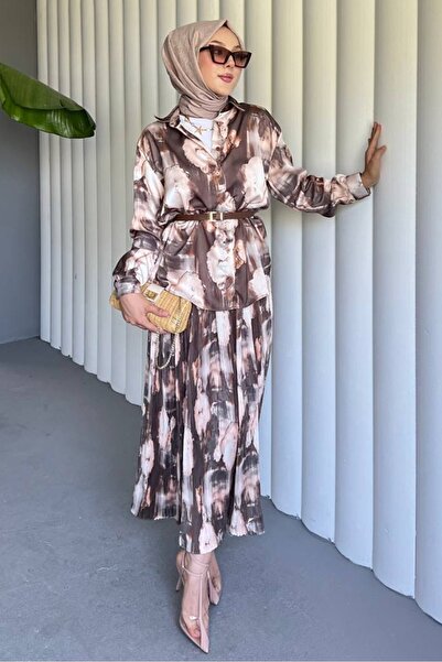 Bestenur Pleated Skirt Satin Double Set 1693