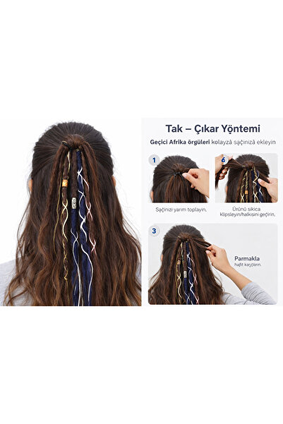 YASEMİN KAPLAN Navy Blue Temporary Dreadlock Set – Snap-On Dreadlocks – Decor...
