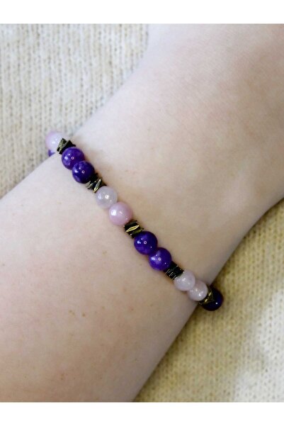 esha Natural Stone Amethyst Pink Quartz Hematite Natural Stone Women's Natura...